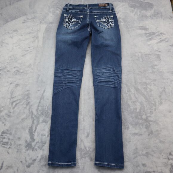Vivi Diva Pants Womens 5 Blue Denim Flat Front Mid Rise Skinny Pockets Jeans - Picture 8 of 16